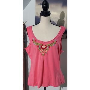 Johnny Was JW Los Angeles Womens Coral Embroidered Love Tank Top Size Large Boho